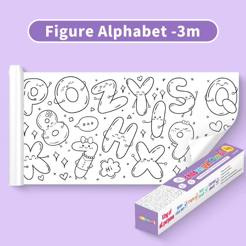 300cm Drawing Paper Roll Coloring Paper Roll For Kids With Glue Rich