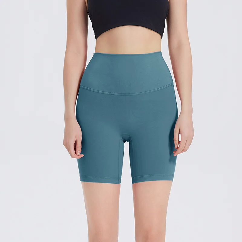 Naked-Feel High-Waisted Skinny Shorts Yoga Wear Nylon Peach Lift Breathable Hot Quarter- detail