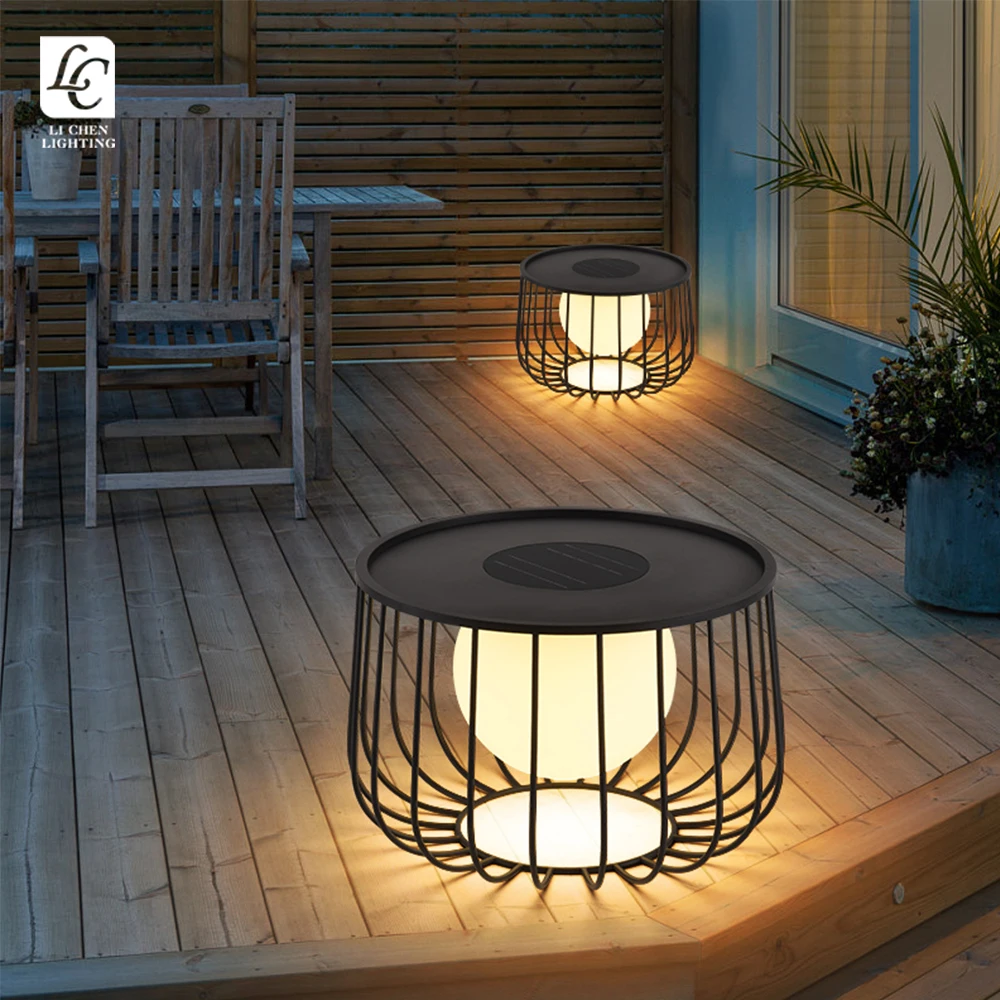 HW03 Good Price Black Movable Corner Coffee Home Modern Metal Frame Side outdoor Solar Led Table Lamp