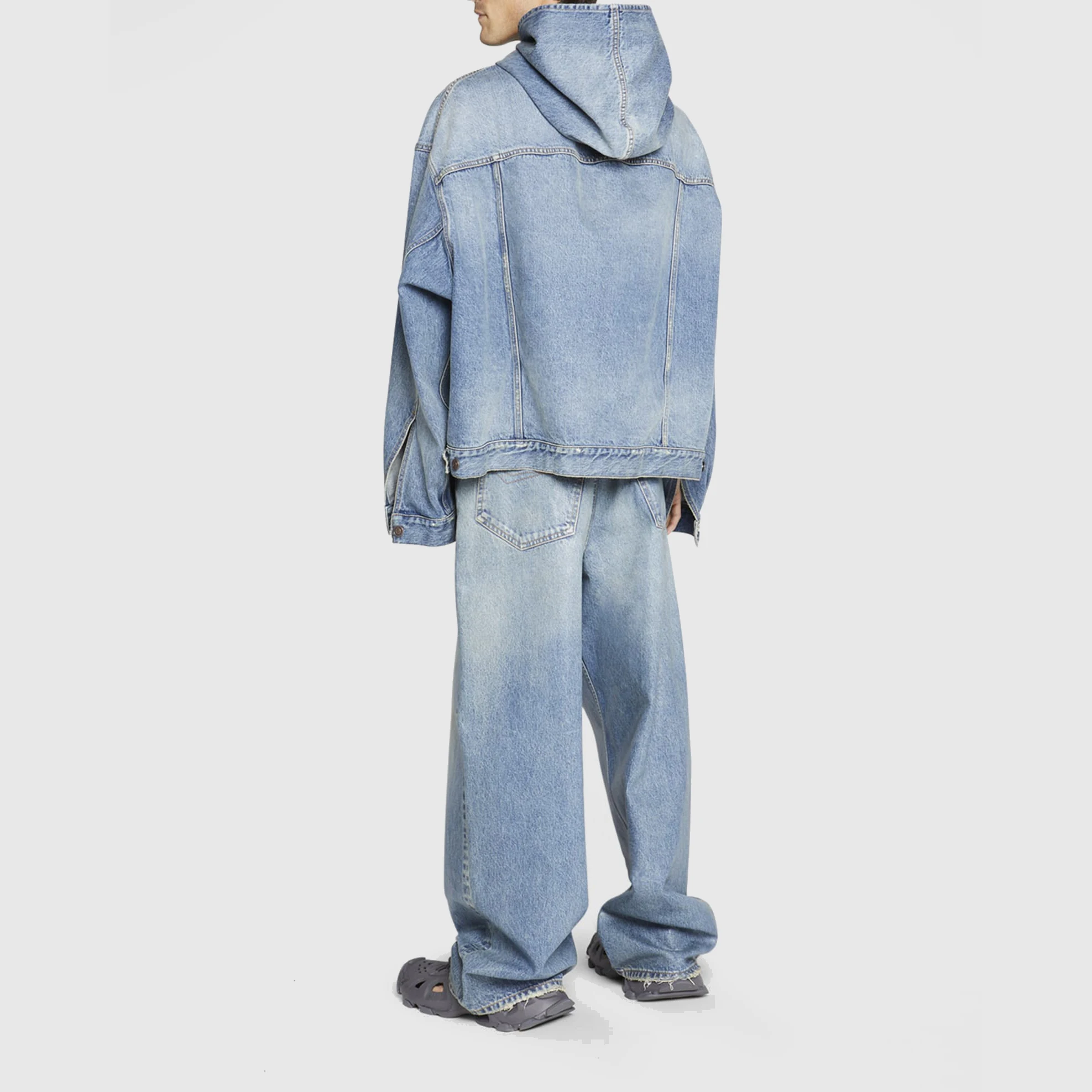 AeeDenim Custom Designers Men's Oversize Jackets Black Wash Cotton Oversized Denim Pullover Hoodie for Men