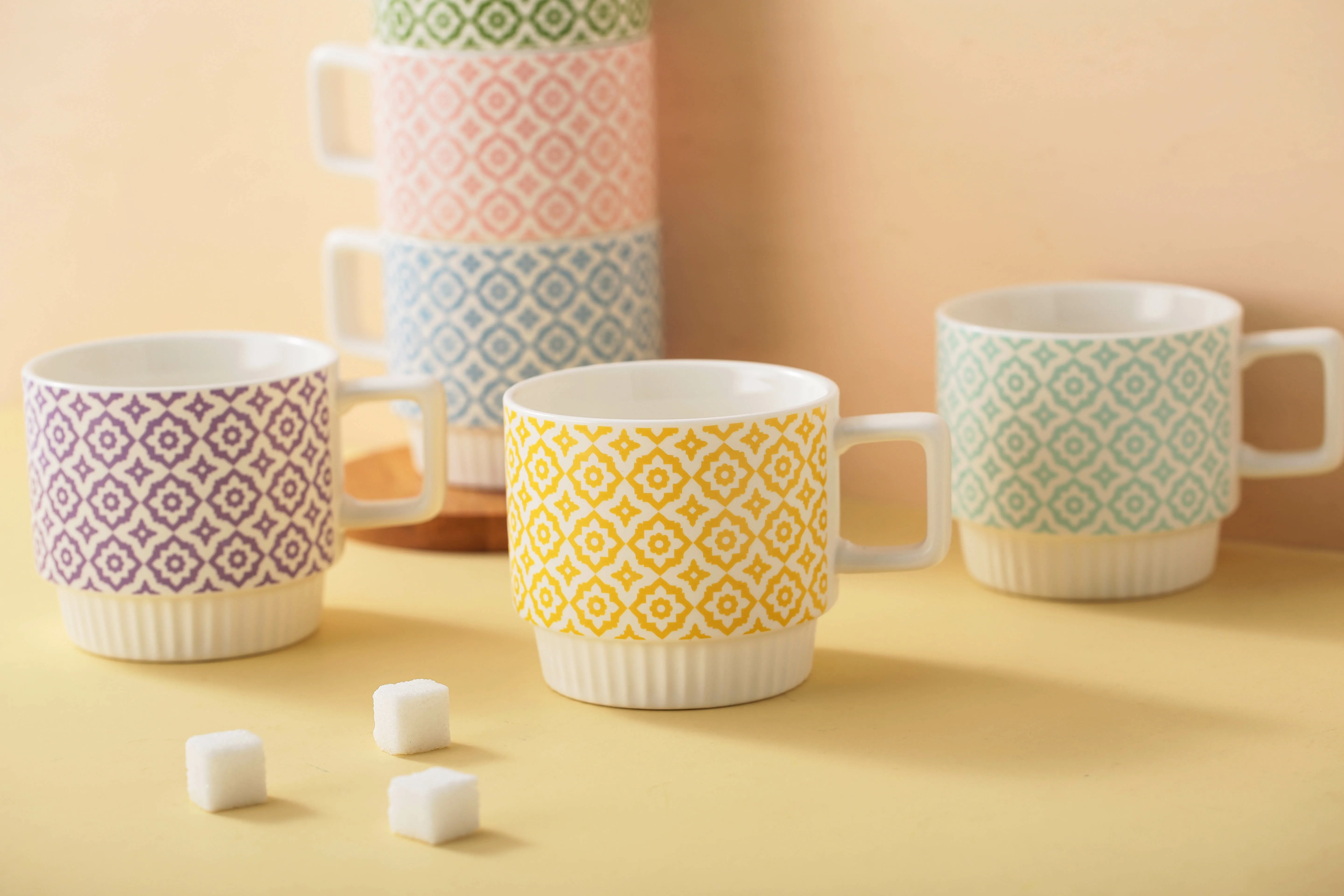 Creative Ceramic Mug Colorful Line Geometry Simple Business Couple 