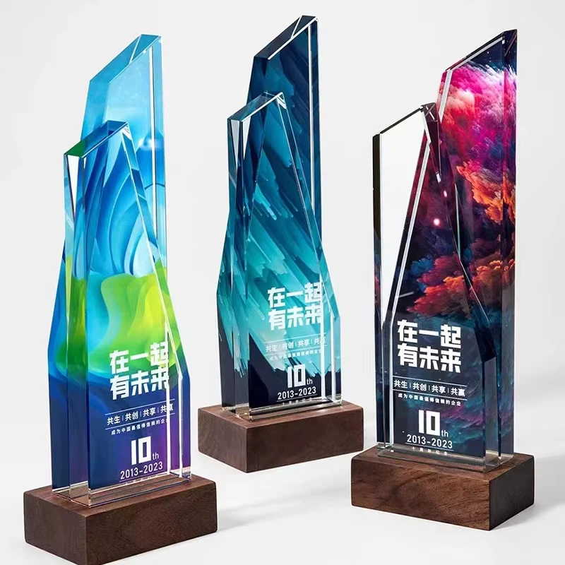 Custom laser engraving color crystal trophy wholesale color printed crystal trophy trophies and medals