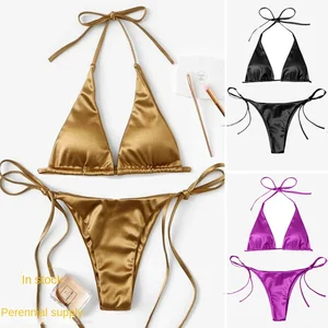 Arrival 2-Piece Fashionable Beach Suit Sexy Solid Pattern Bikini Thongs Bottom Custom Logo Bathing Occasion Swimsuit in Stock
