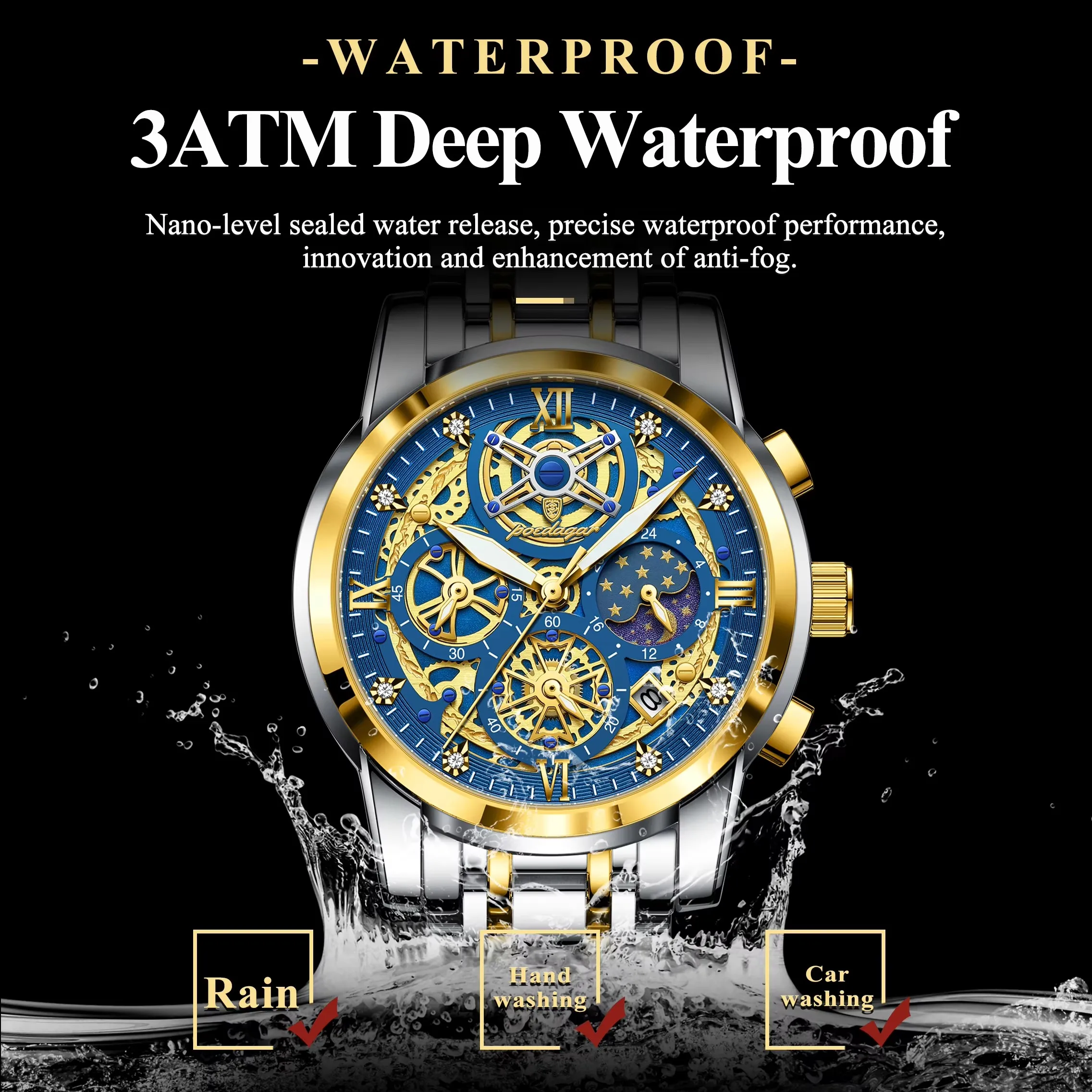 POEDAGAR 984 Men Waterproof Luminous Auto Date Chronograph Luxury Fashion Watch Quartz S aperçu 5