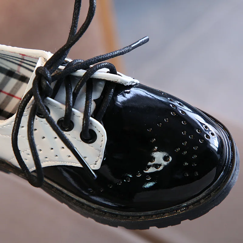 Новый дизайн красивая черная кожаная школьная обувь для детей мальчиков и девочек