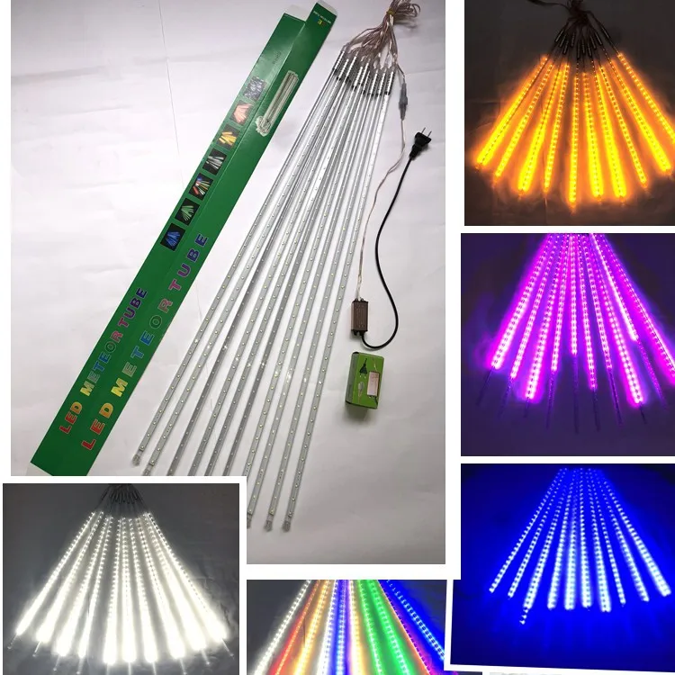 Copper Wire 4 Colors Changing LED Outdoor Running Water Meteor Rainfall Lights Stick