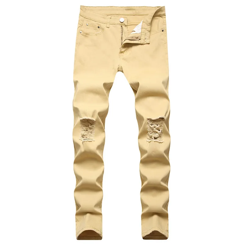 Pantalones vaqueros rasgados de rayas para hombre, ropa de calle informal,  color amarillo y morado, a la moda de marca, para baile en la cadera, para  las cuatro estaciones|Pantalones vaqueros| - AliExpress