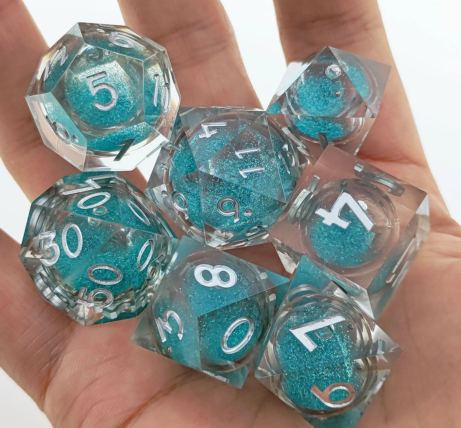 Dnd Set Liquid Core Dice Handmade Resin Sharp Edge Dice Polyhedral Dice
