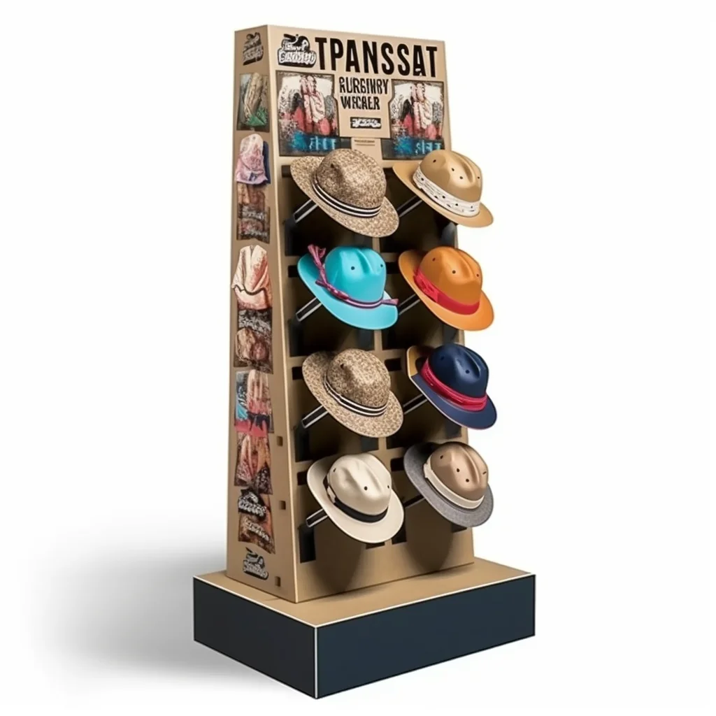 Custom Cardboard Cap Baseball Floor Pop Display Stand Cardboard Hat Display Rack Units Cardboard T-shirt Clothing Display