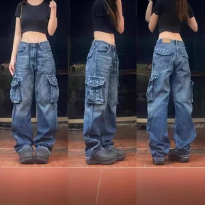 Wholesale Ladies' New Loose-Fitting Boyfriend Jeans Mid Waist Woven Fabric Solid Straight Style Summer Casual Outfits