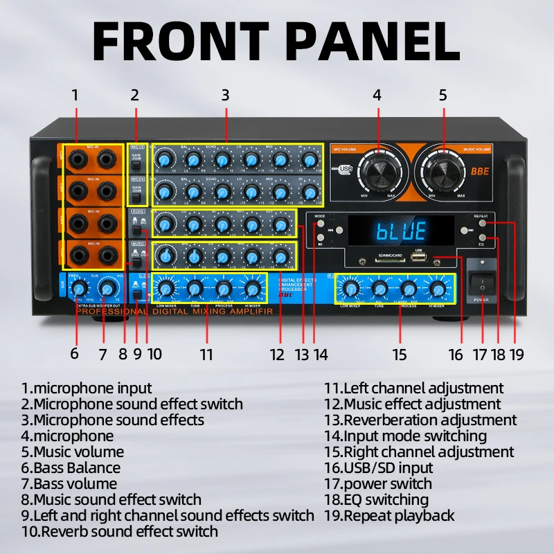 Foshan Factory Power Stereo Mixing Amplifiers Karaoke ZX-12BT