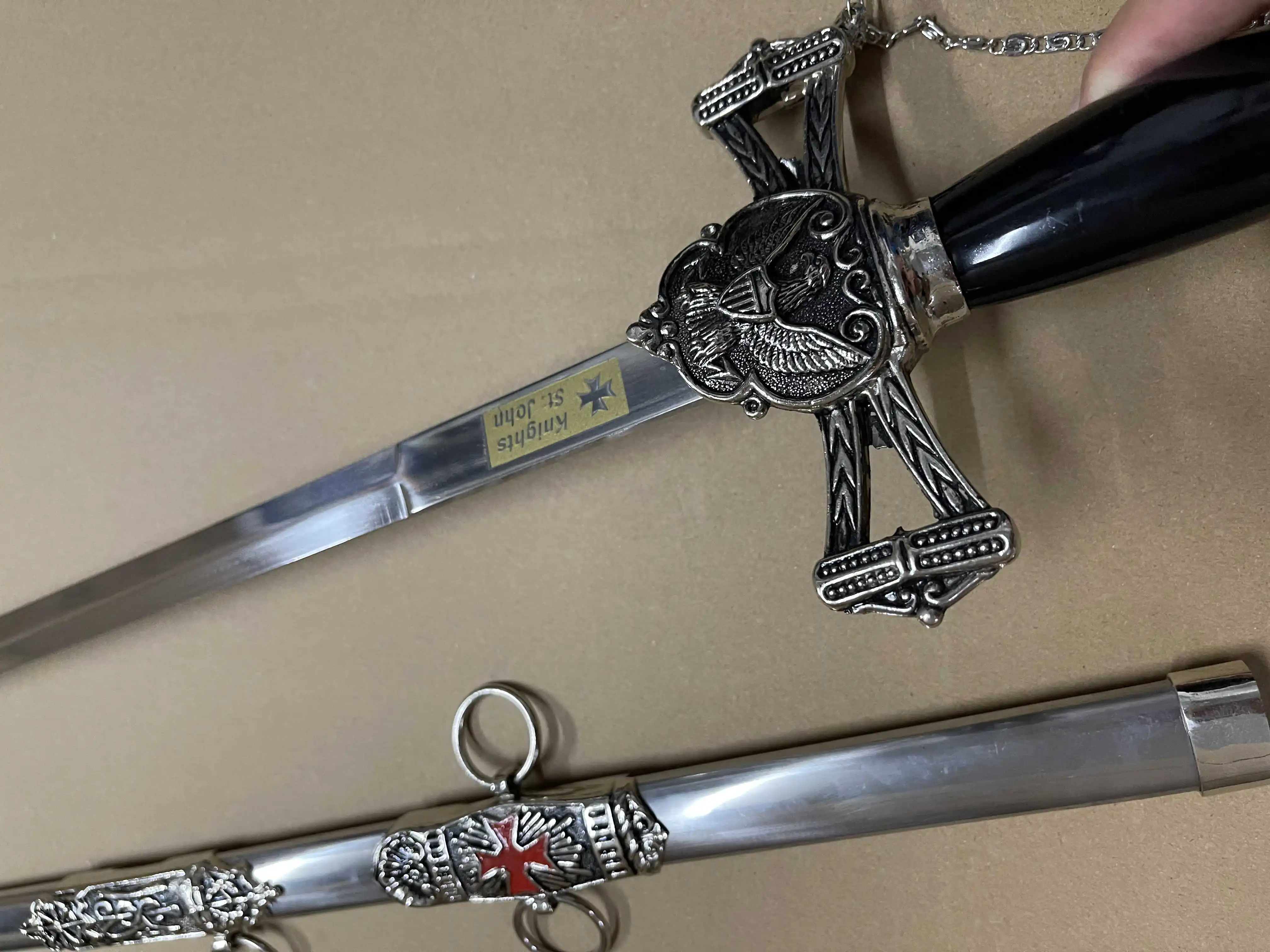 Crusader Knight Templar Red Cross Sword with Wall Mount Masonic Knights Templar Regalia Mantles  Knights St John Sword