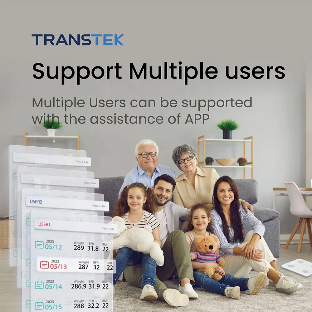 TRANSTEK Telehealth Monitoring BLE Connectable Body Fat Composition Analysis Device Bluetooth Remote Monitoring Body Fat Scale