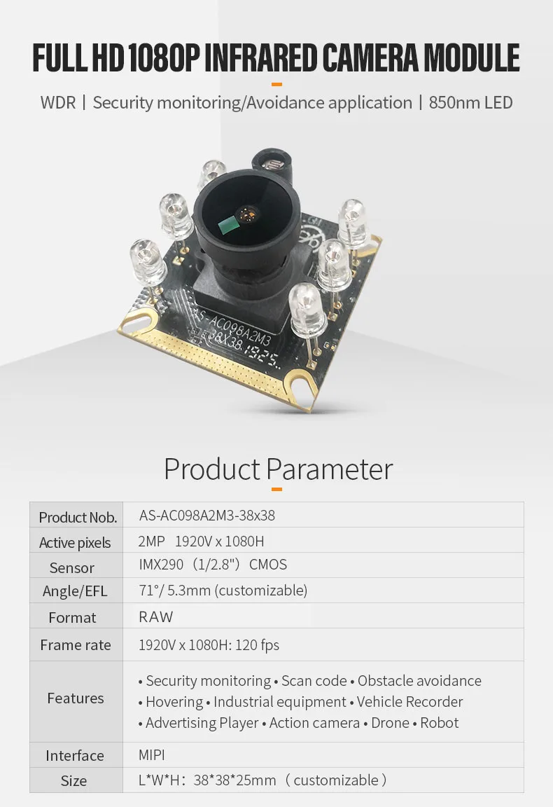 DGZX Starlight Low Illumination Camera IMX290 Chip 1080P 120fps Fill Light Option Module Mipi Output Wide Dynamic插图
