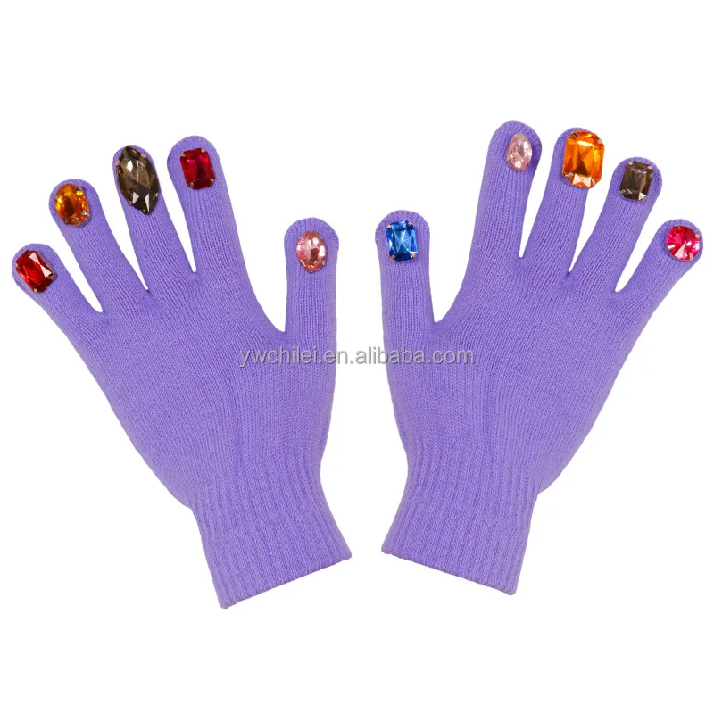 Утолщенные теплые волшебные перчатки с инкрустацией стразами