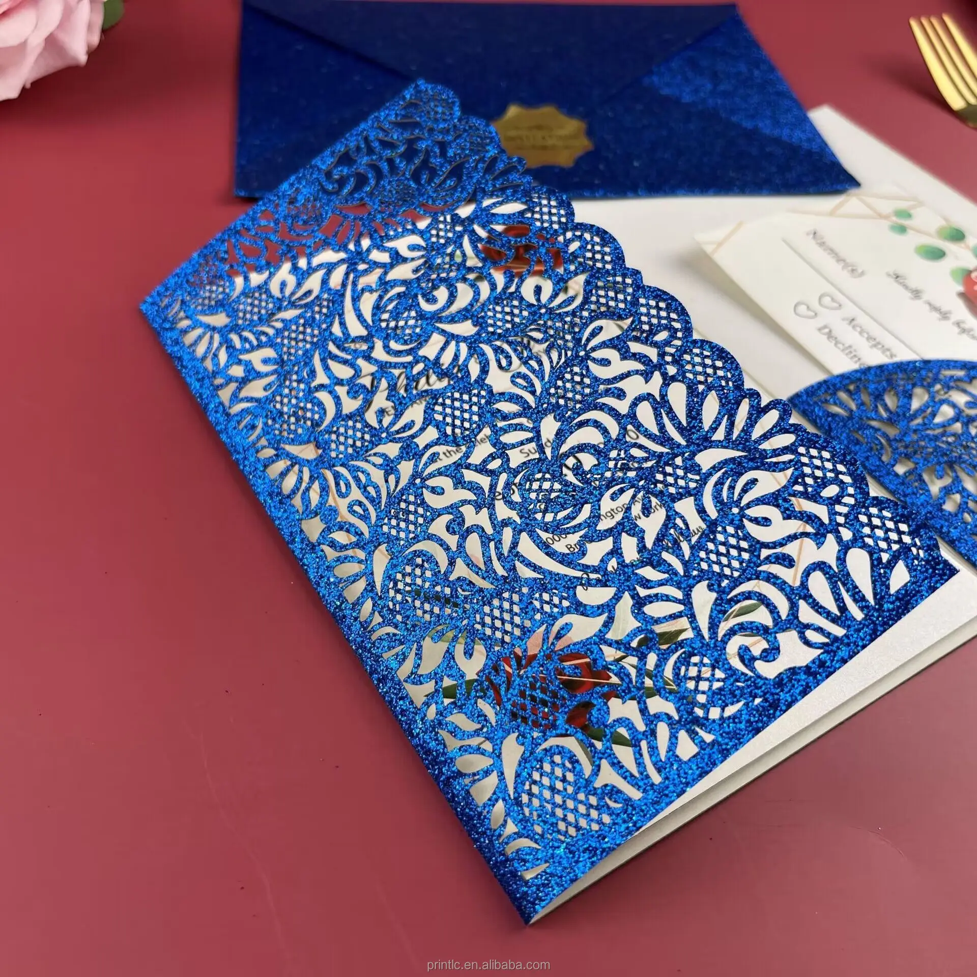 Custom Design Red Laser Cut Wedding Invitation Card Wedding Luxury