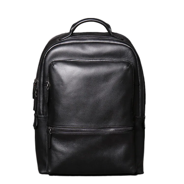 Korean fashion leather men's backpack with cowhide leather handbag with large capacity computer bag women's travel backpack