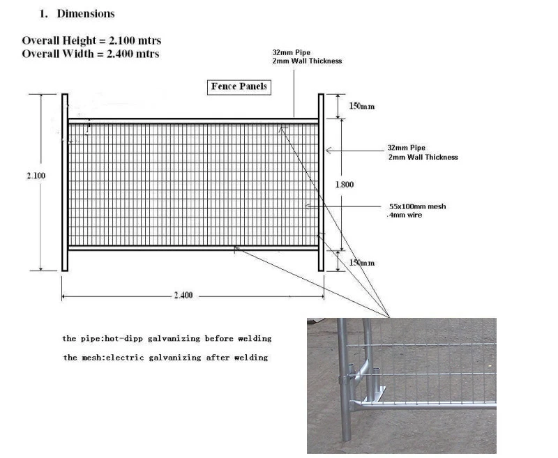 Weld Mesh Galvanized Temp Fence Panel 4mm 2.1 M X 2.4 M Temporary ...