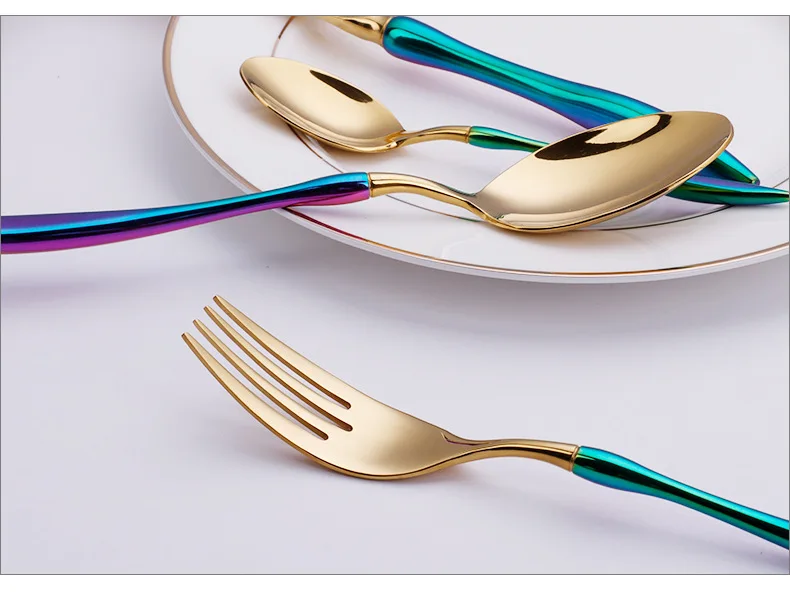 New Hot Sale Light Luxury 304 Stainless Steel Cutlery Knife Fork Spoon Dessert Spoon Set Silverware Wedding Flatware Set