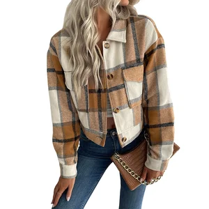 Women's autumn short plaid cardigan, retro plaid jacket, women's lapel blouse woven short coat