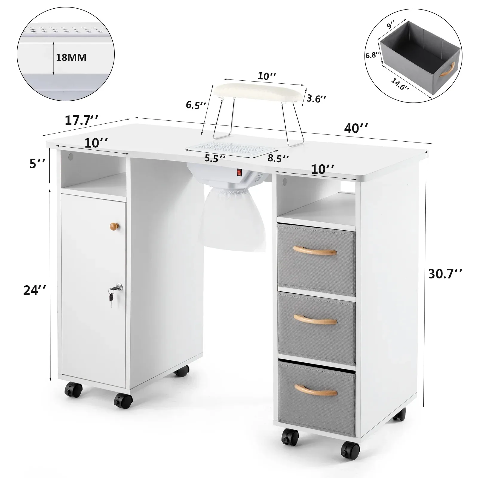 Professional Multi-Functional Modern Wood Nail Table Station Fashionable Beauty Salon Furniture Drawer for Living Room Hospital