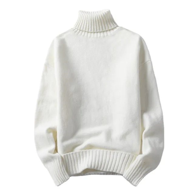 Men&#39;s Casual Winter Turtleneck Wool Sweater New Solid Color Pullover Knitted Bottoming Sweater Polyester Crew Neck Thick