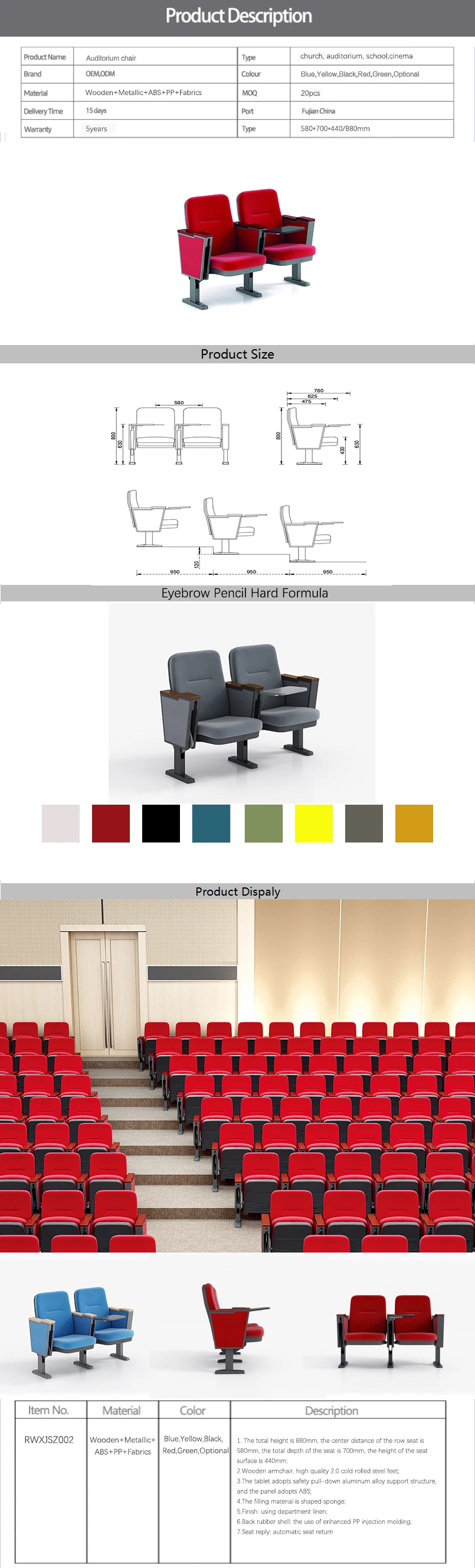 Luxury Leather High quality durable comfortable church auditorium cinema chair stackable chair