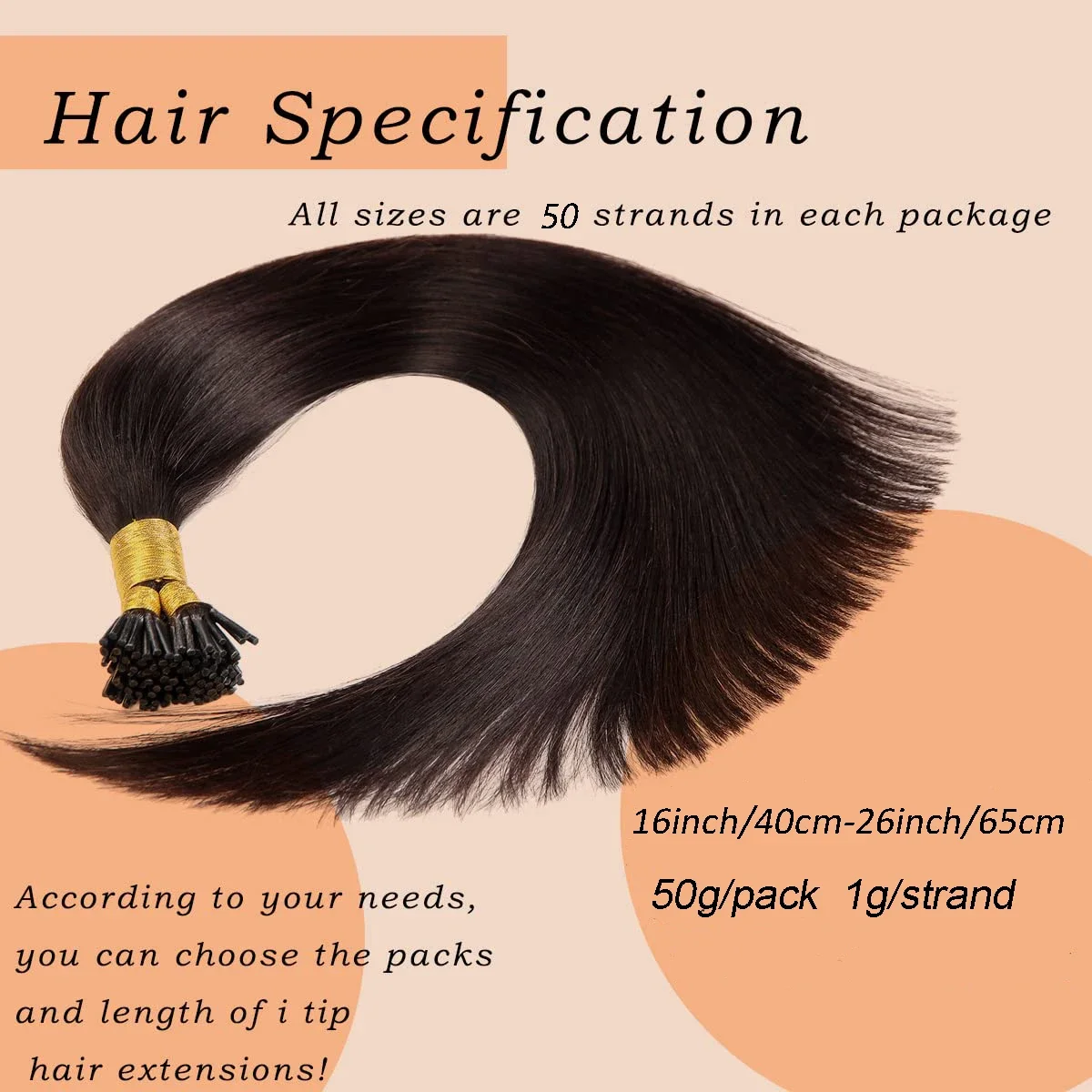 Glattes Echthaar, I-Tip-Extension, vorgebundene I-Tip-Haarverlängerung, natürliche Farbe, 100 % Remy-Haar, 16-26 Zoll_voghion.com