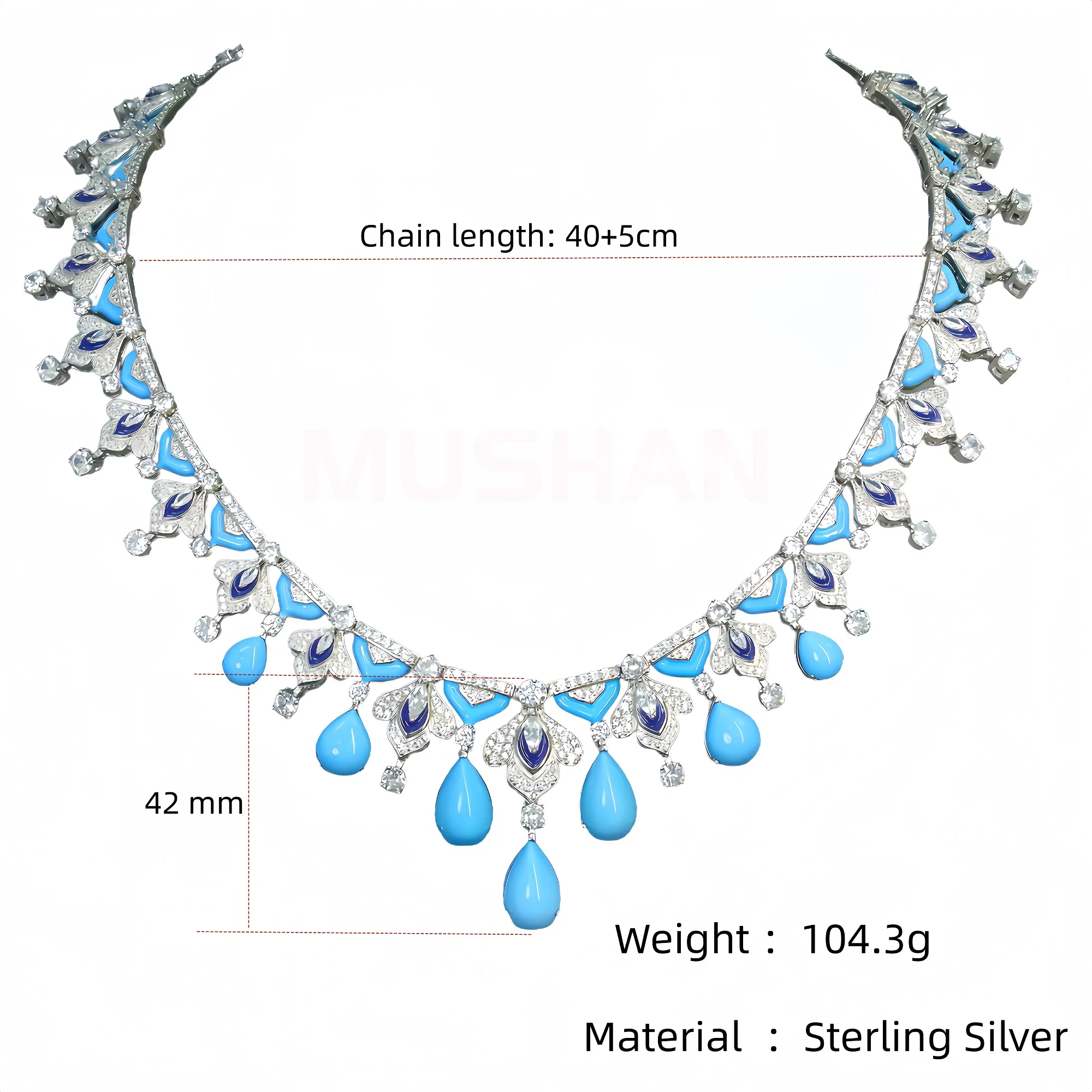 MUSHAN Jewelry Factory 925 Silver Necklace Women Party Luxury Designs Water Drop Synthesize Blue Pine Stone Pendant Necklaces