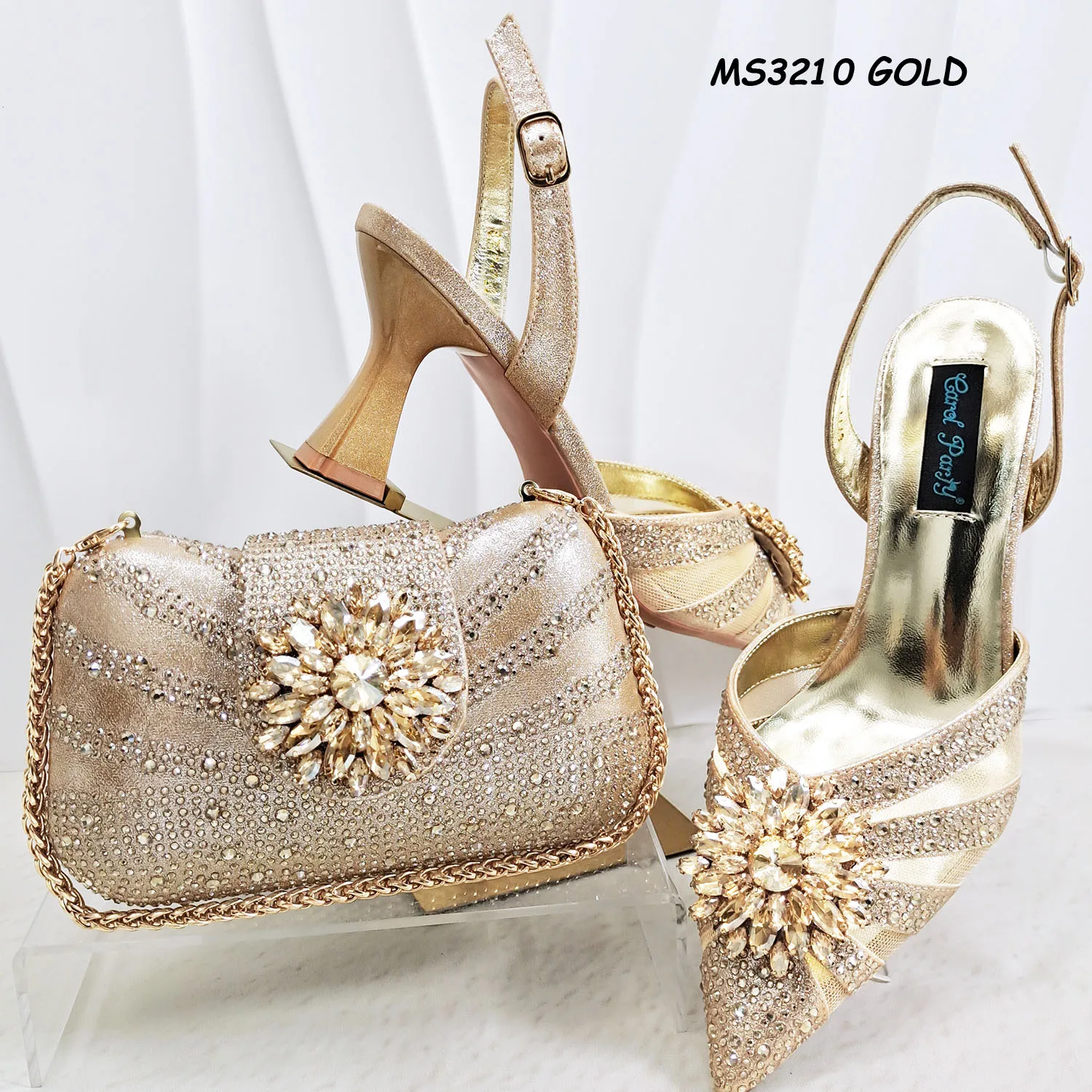 Gold Cheap and Fine Italian Matching Shoes and Bags Match Women Good Style Set