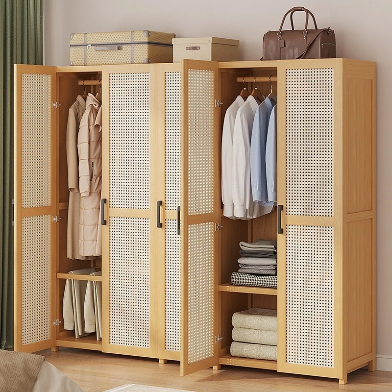Luxury Handmade Bamboo Wardrobe with Rattan Doors - Eco-Friendly Storage  Cabinet for Bedroom & Living Spaces