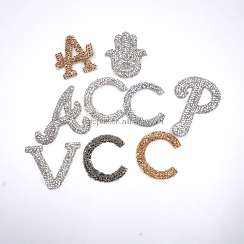 Free sample Luxury rhinestone logo patch applique designer patches famous brands stickers