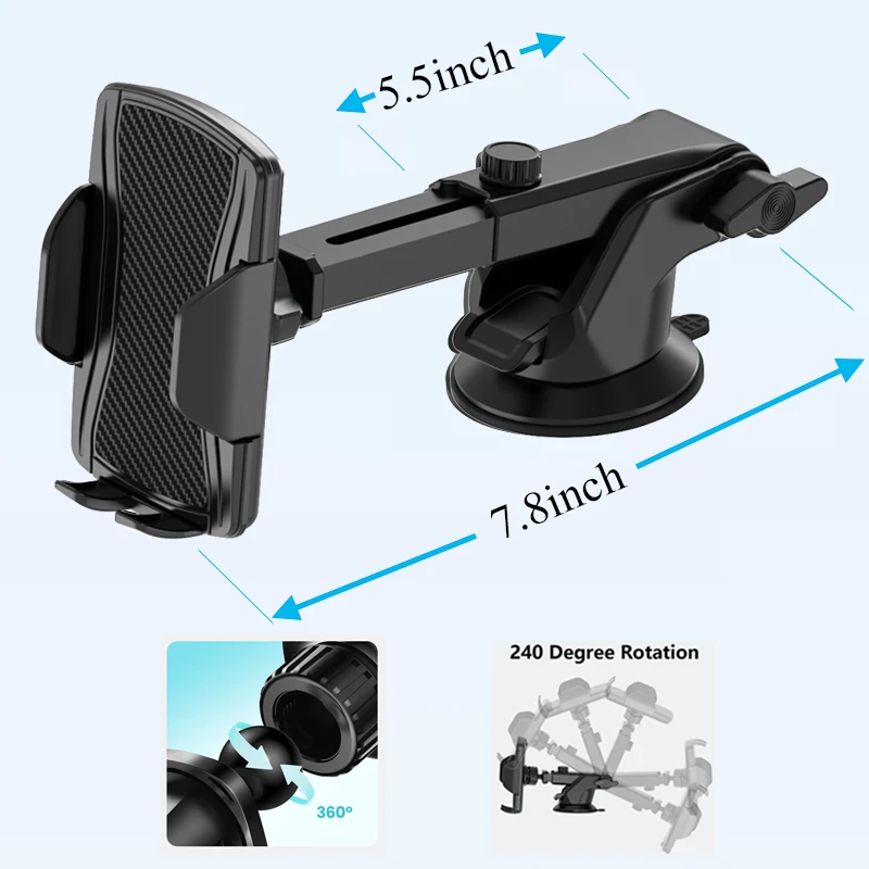 ChengBang Military-Grade Protection Phone Mount Sticky Suction Dash Car Mount Phone Holder Compatible with 4-7" Mobile Phones