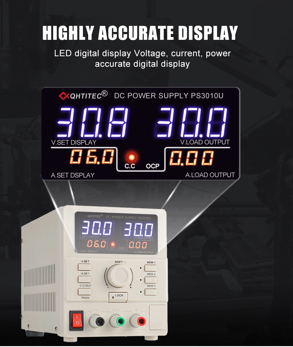 Qhtitec Ps3010u 30v 10a Dc Power Supply Adjustable Variable Switching 3 ...