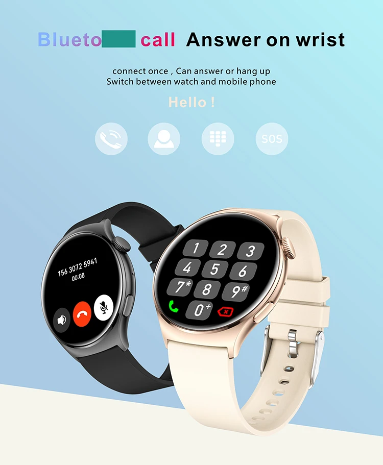 Qx10 Smartwatch Round Shape Amoled Display Female Health Ip68