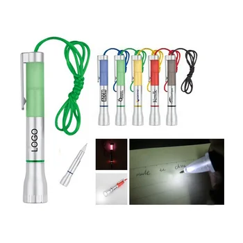 Promotional business gifts plastic LED torch light up pen flashlight ball pen with necklace lanyard