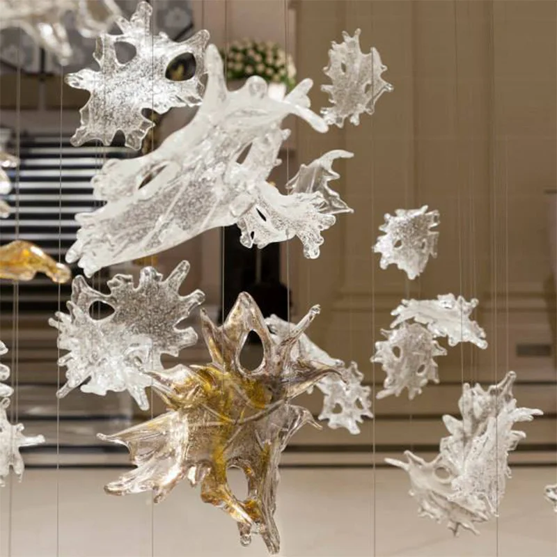 Hotel Lobby Customization Large Sand Table Lamp Hall Maple Leaf Art Hanging K9 Crystal Chandelier