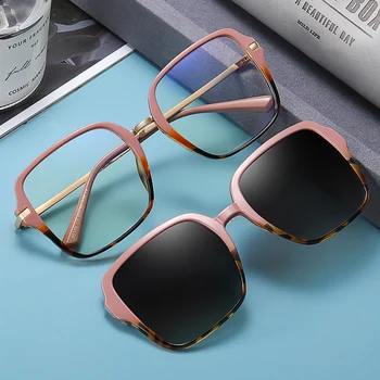 New Fashion Women Optical Eyeglasses Frame 2-in-1 Sun Glasses UV400 High Quality Magnetic Polarized Female Sunglasses