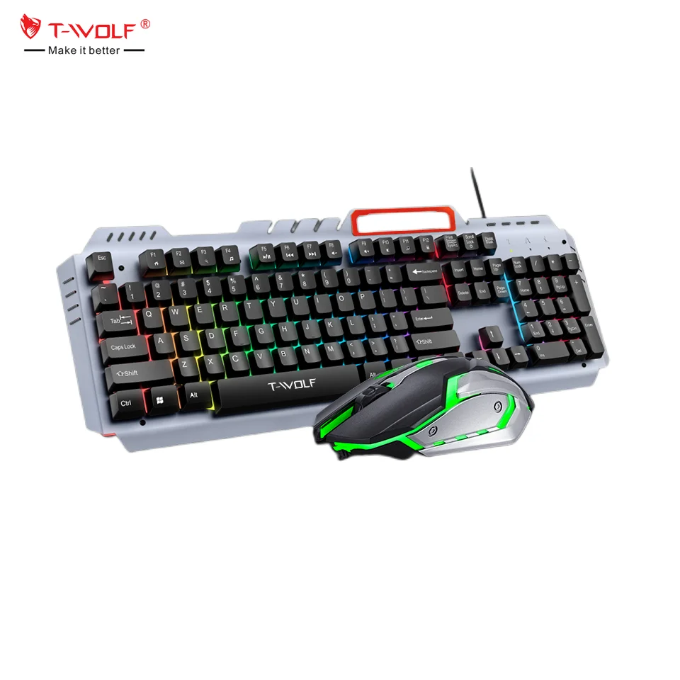 104 Keys Metal Panel Gaming Keyboard and Mouse Set Wired Mechanical Keyboard RGB Backlight Computer Game Keyboard Mouse Combos