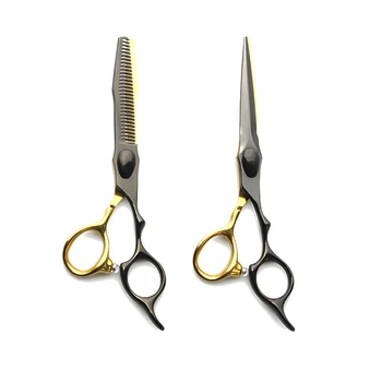 6.0\" Black Gold Barber Shears Stainless Steel Straight Blade Hair and Thin Shears for Salon & Household Haircut