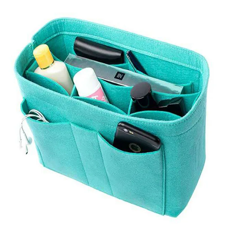 Wholesale Slim portable cosmetic handbag felt bag insert purse