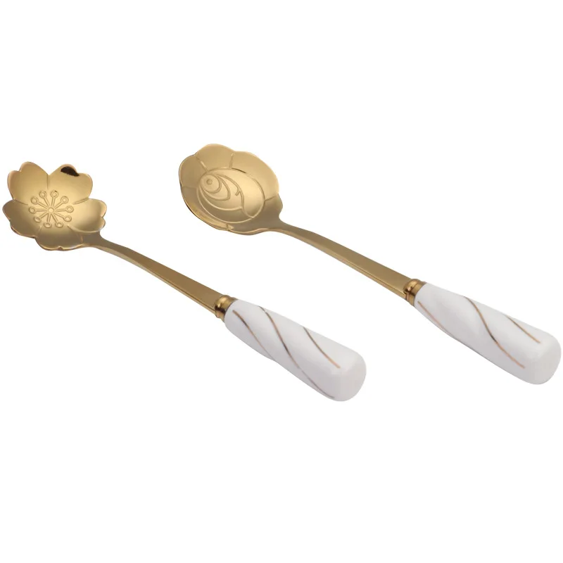 8Pcs Flower Spoon Set Small Teaspoon Cute Dessert Spoon Silver Gold Stainless St