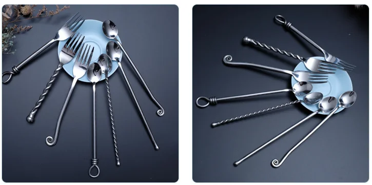 ด้ามส้อมช้อนหอยทากจับมือจับสปริงจับส้อมส้อมชุดสแตนเลสสตีลทอง 7