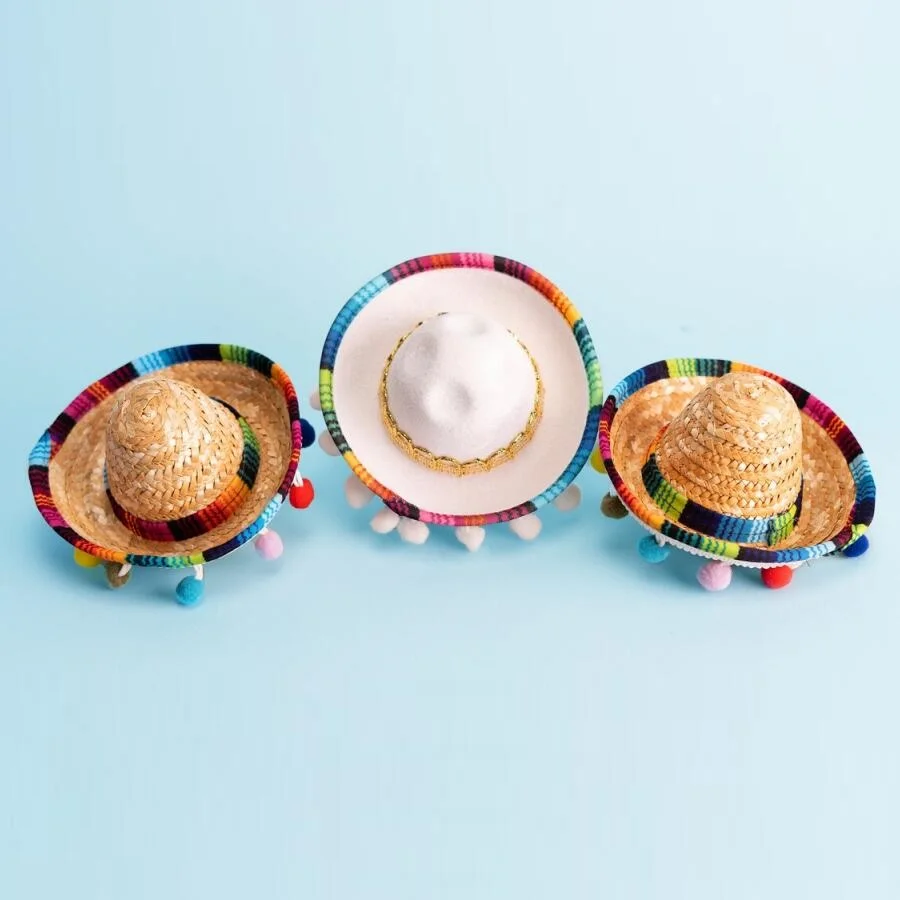 Mini Sombrero Veil With Pom-poms and Hair Clips Final Fiesta