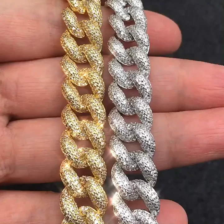 Fully Iced Out Miami Cuban Link Chain Hip-hop White Gold 18MM
