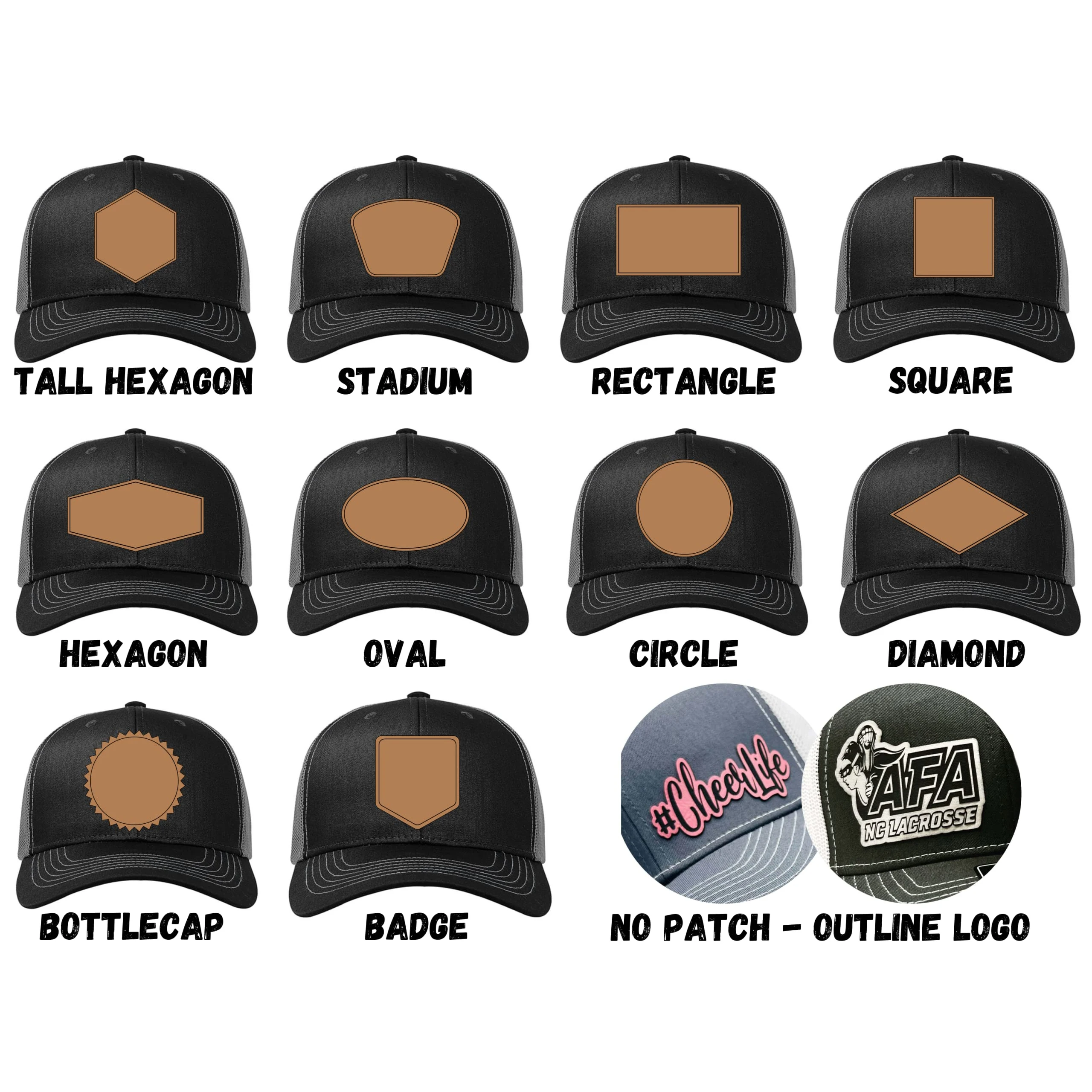 Custom Logo Embroidery Leather Patch 6 Panel Baseball Cap Snapback Hats