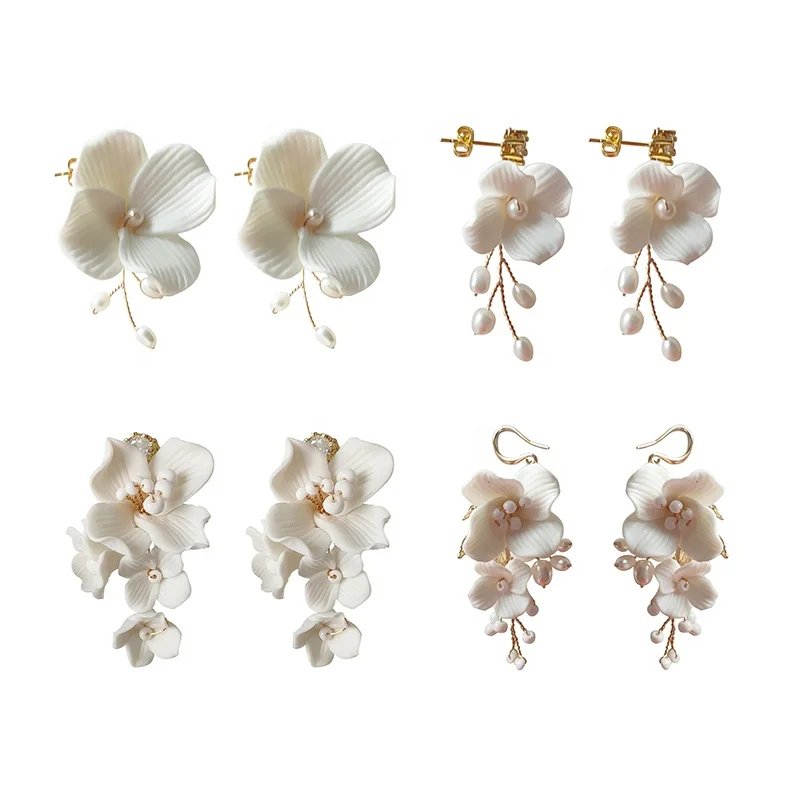 Mixed Styles Handmade Ceramic Flower Bridal Earring Wedding Pearl Earrings Fashion Women