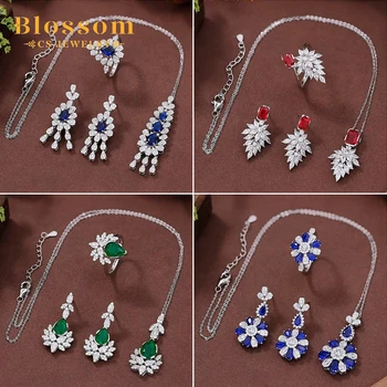 Blossom CS Jewelry Exclusive Custom 925 Sterling Silver Pendant Necklace Trendy Gemstone Zirconia Fine Jewelry Sets for Women