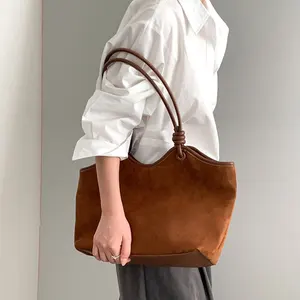 Custom Logo Large Capacity Woman Fashion Trending Casual Vintage Suede Shopping Shoulder Bags Women'S Tote Bag