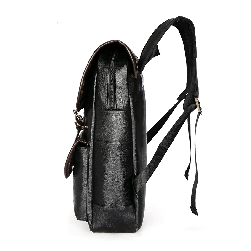 16.5-Inch Fashion PU Leather Laptop Backpack Men Retro Schoolbag Large Capacity Books Waterproof Mochilas Patchwork Teenagers